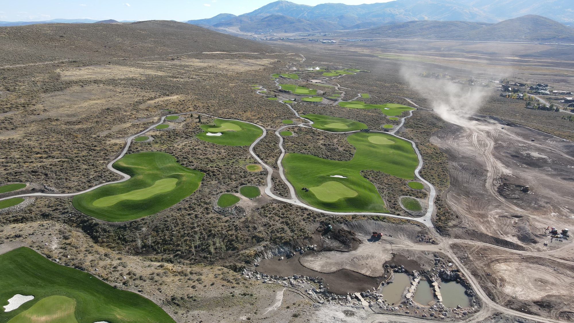 Sky view of a golf course being built